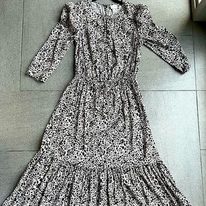 A New Day Women's Leopard Print 3/4 Sleeve Tiered Dress - (Black) - size S